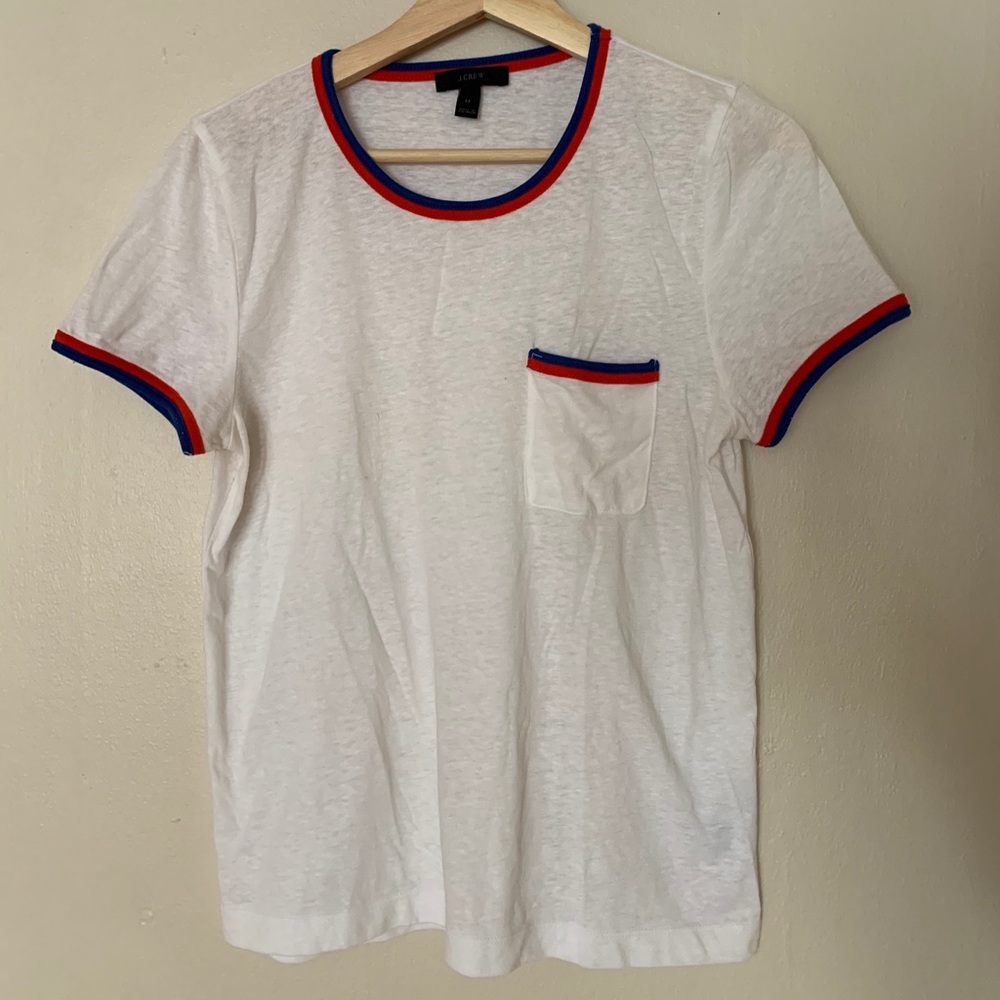 J Crew pocket t shirt with red & blue lining